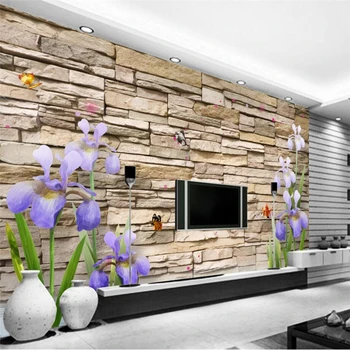 

beibehang Custom Wallpaper 3D Brick Wall Lavender Stereo TV Background Living Room Bedroom Wall Mural