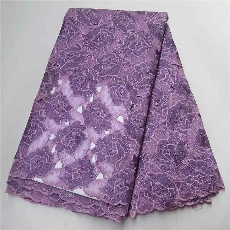 Быстрая фиолетовая африканская кружевная ткань с бисером ручной работы гипюровый в нигерийском стиле шнур кружевная ткань для свадебного платья PSA724-1 - Цвет: 1