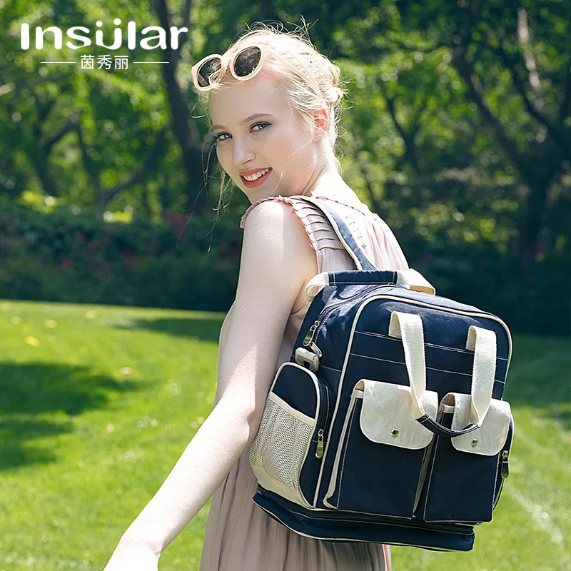 Insular Baby Nappy Bags Nylon Diaper Bag Large Capacity Mummy Stroller Pouch Backpack Multi-functional Nursing | Мать и ребенок