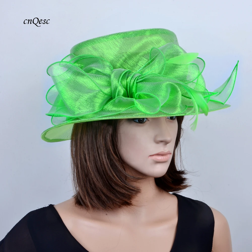 Новинка,, Элегантные зеленые шляпы из органзы, церковная шляпа Kentuck derby, Свадебная женская шляпа