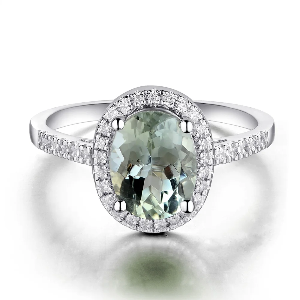 Leige Jewelry Sterling Silver Engagement Promise Ring for Women Natural Oval Cut Green Amethyst Gemstone Ring Anniversary Gift