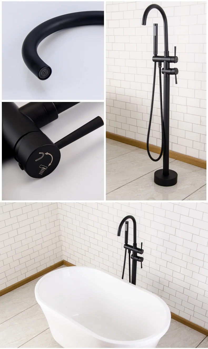 Отдельно стоящий Ванная комната простой и элегантный благородный черный матовый золотой хромированный смеситель для ванной с одной ручкой вращающаяся Ванна Fauce