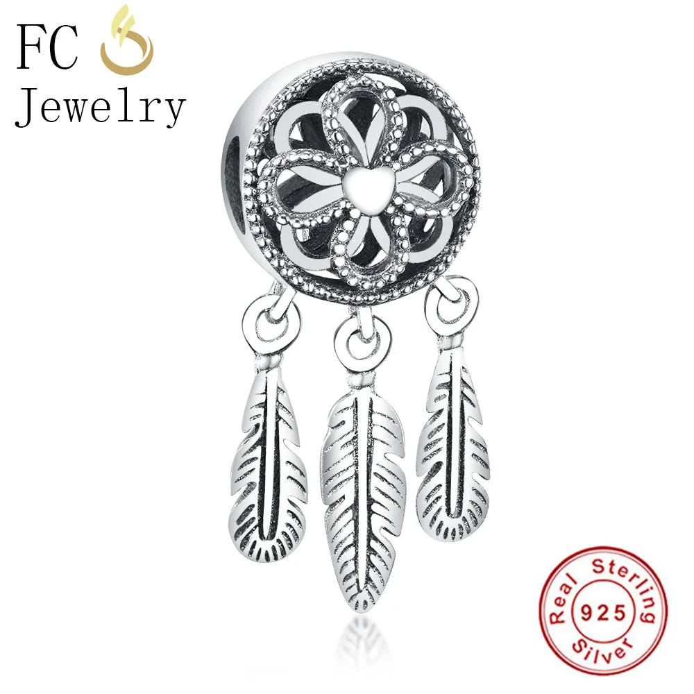 

FC Jewelry Fit Original Pandora Charm Bracelet 925 Sterling Silver Dreamcatcher Spirit Feather Beads Women Making Berloque 2019
