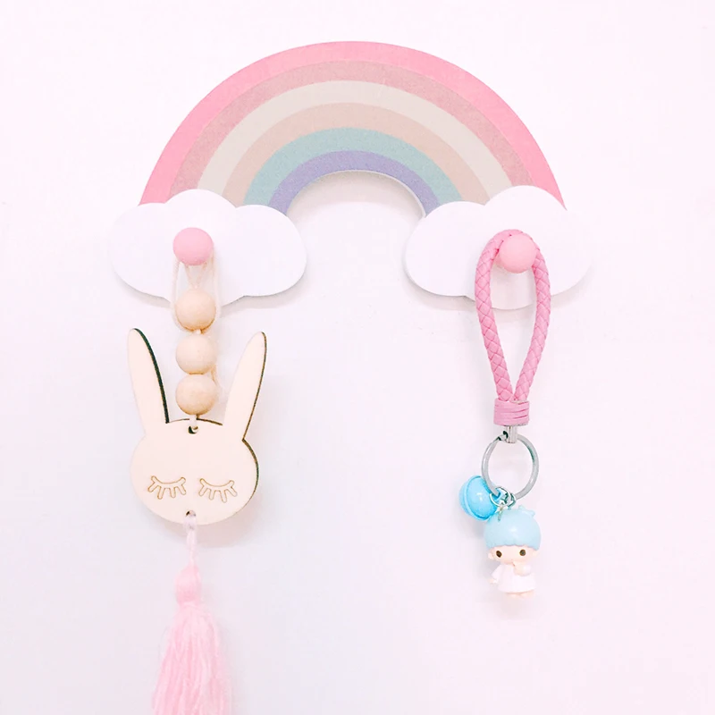 

Nordic rainbow cloud design wall hooks for hanging clothes wood shelf holder decorative storage rack home organizer