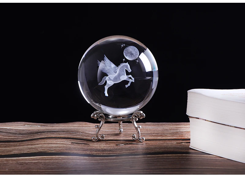 80 мм 3D лазерная гравировка миниатюрный Pegasus хрустальный шар кристалл ремесло Сфера стекло украшение дома орнамент подарок на день рождения