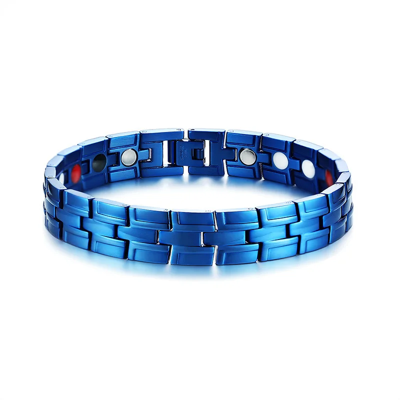 

Men's Magnetic Therapy Bracelet in Blue Stainless Steel Jewels 4 in 1 Bio Ion Magnet FIR Germanium Bangle Gents Jewelry