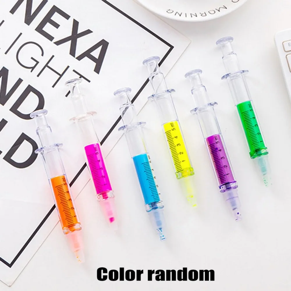 

Candy Color Highlighter Cute Novelty Nurse Needle Syringe Shaped Marker Pen Children Funny Graffiti School Office Supply