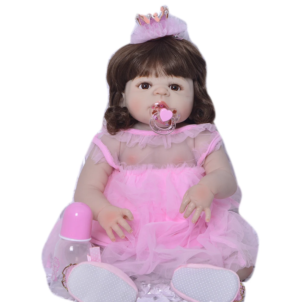 

Lifelike full Silicone Reborn Baby Menina Alive 23'' Newborn Baby adorable bathe cute Dolls infant Clothes Truly Kids Playmates