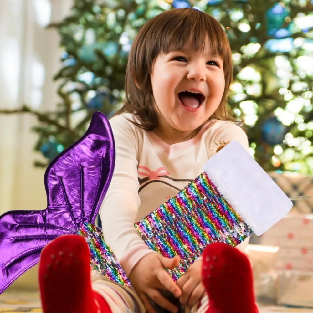 Теплые рождественские чулки с хвостом русалки, 60x45 см, носки для собак с пайетками, Подарочная сумка на год, Рождественский Декор, год