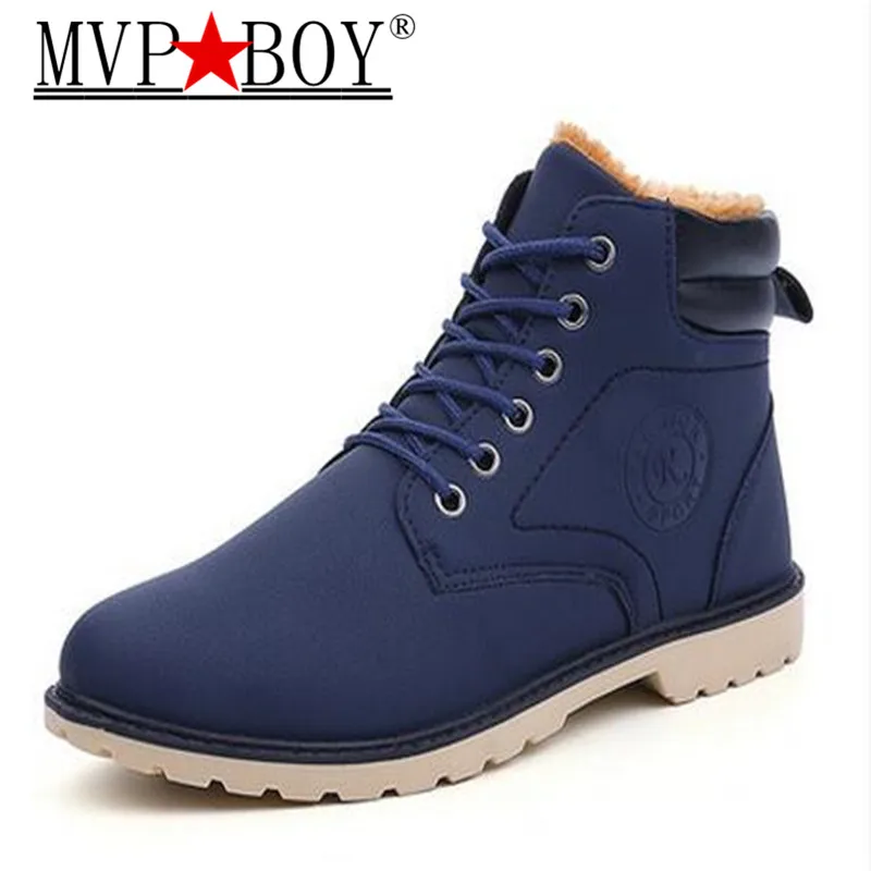 

MVP BOY 2017 New Winter ankle boots Men Black Yellow Shoes Lace-up Breathable Flat with High Top Warm Plus velvet trainers