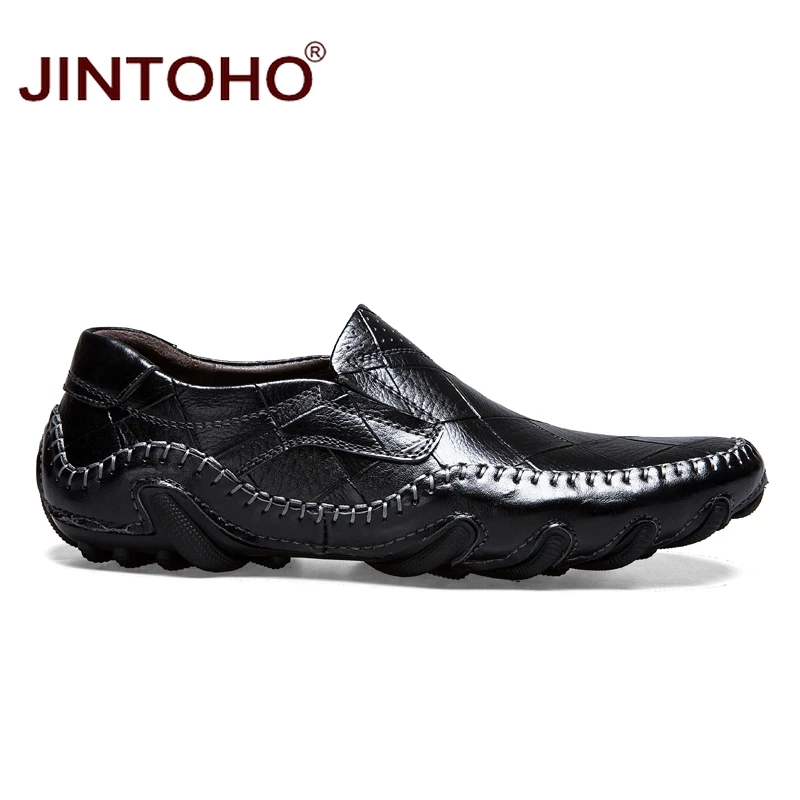 Туфли JINTOHO мужские без шнуровки натуральная кожа повседневная Брендовая обувь