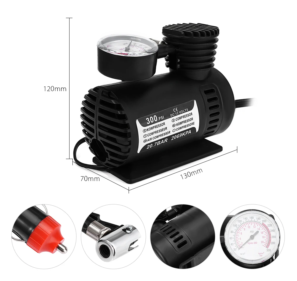 Buy 12V 300PSI Mini Car Tire Inflator Pumps Portable