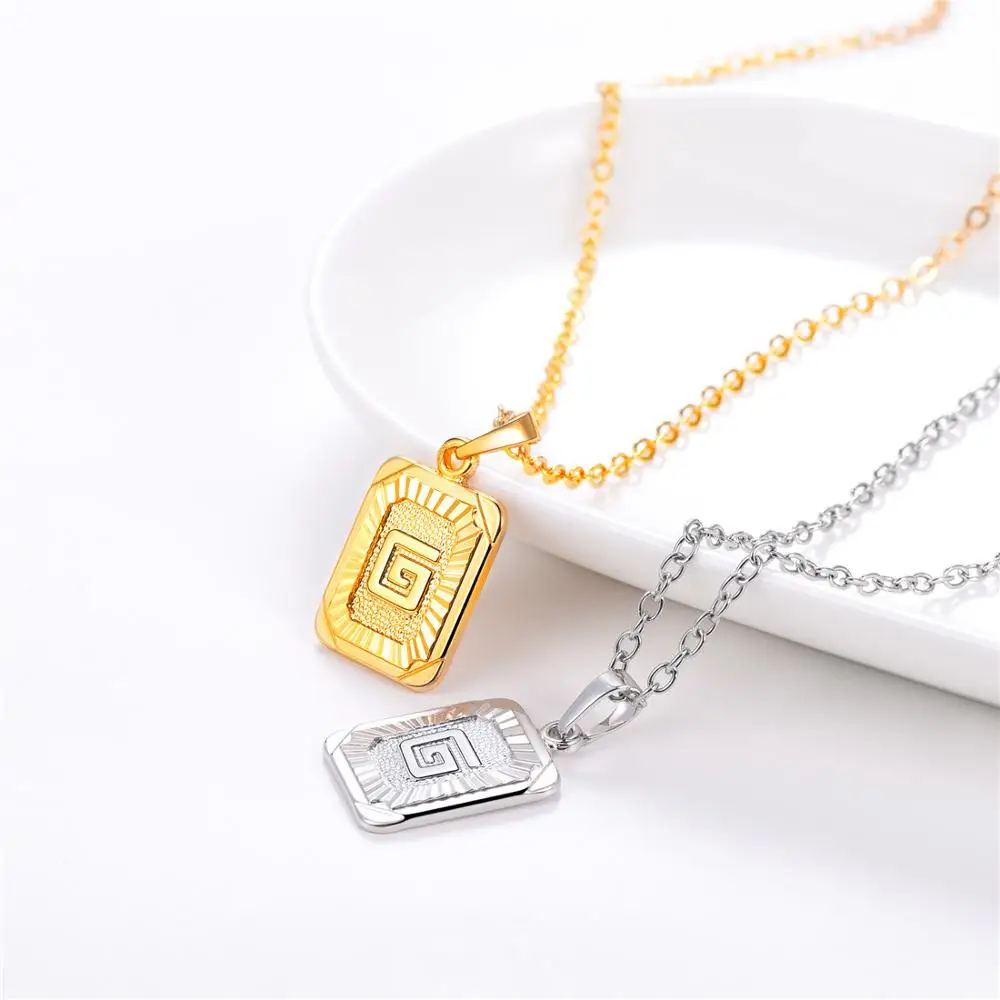 U7 Square Letters Necklaces Pendant Chain Necklace for Women Men English Initial Name Alphabet Jewelry Best Birthday Gifts P1196 - Окраска металла: G