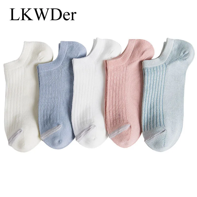 LKWDer 5 пар низкие носки женские повседневные универсальные классические колледж ветер хлопок женские носки Одноцветный простые женские