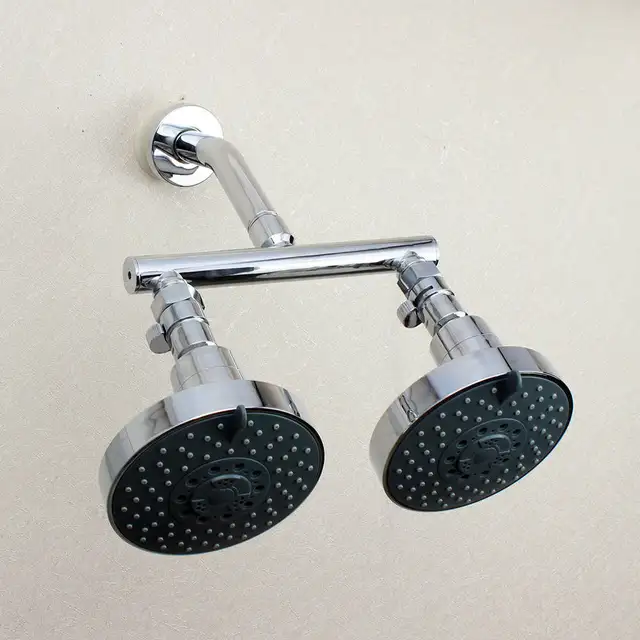 Dual Shower Head Manifold Arm With Fixed Showerheads Dual Shower Head Manifold Arm With Fixed Showerheads Chrome Flow Shut Off