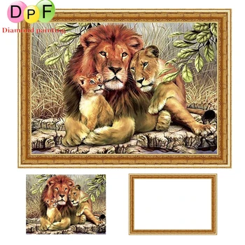 

DPF Framed Diamond Embroidery round Diamond Painting Diamond Cross Stitch Rhinestone home Decoration painting The lion
