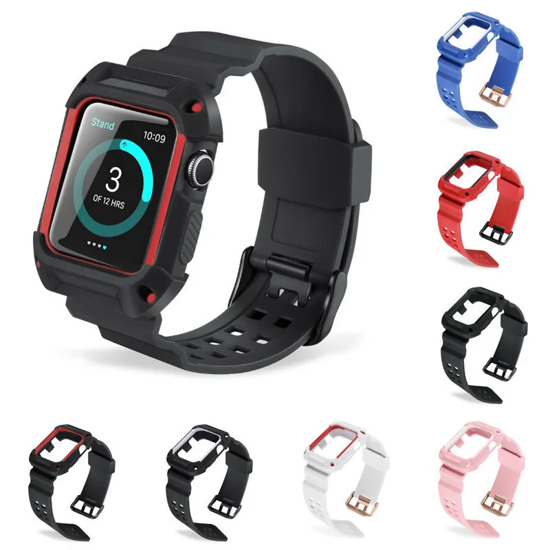 

Integrated TPU Watch Band For iWatch Replacement Quick Fit Watch Strap With Soft Anti-Shock Protective Case For Apple Watch 1&2