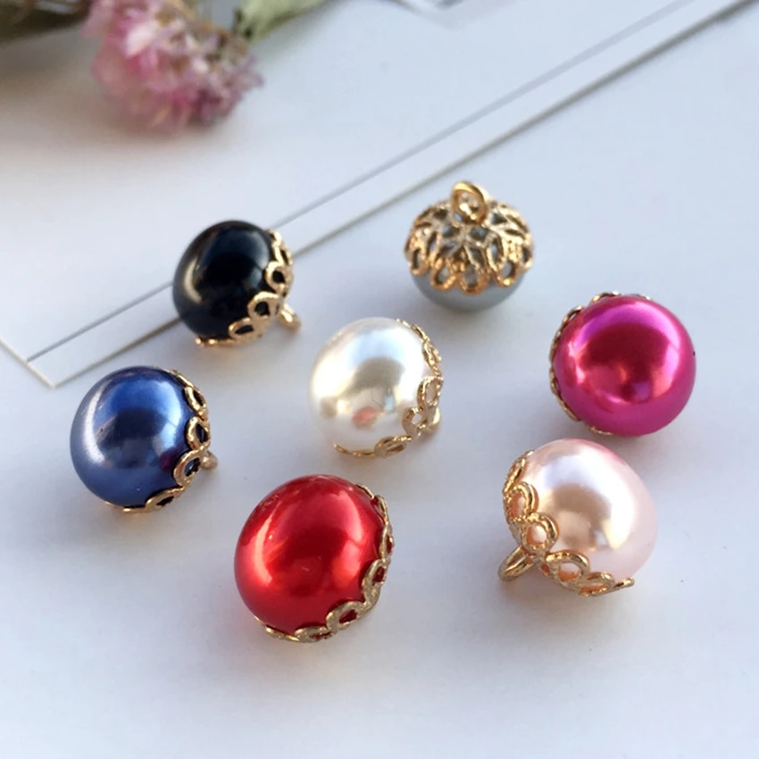 

50PCS 12mm Buttons Round Colorful Pearl Sewing Decorative Button Gold Shank Buttons for Clothes Sweater Sew Buttons for Clothing