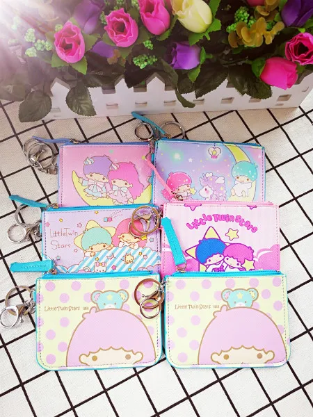 

Little Twin Star Fashion Anime PU Key Chain Card Keychain Keyring Coin Key Cards Holder Pendant Unisex Zipper Gifts NEW