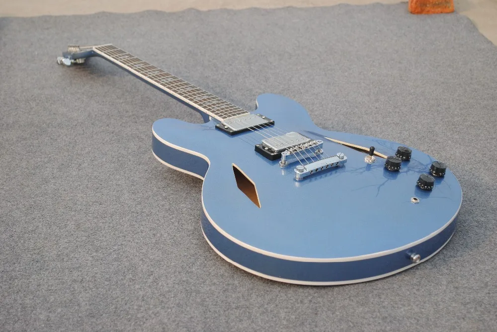 

Jazz Electric Guitar in Metalic Blue, Semi-Hollow Body Archtop Guitar, High quality jazz guitarra