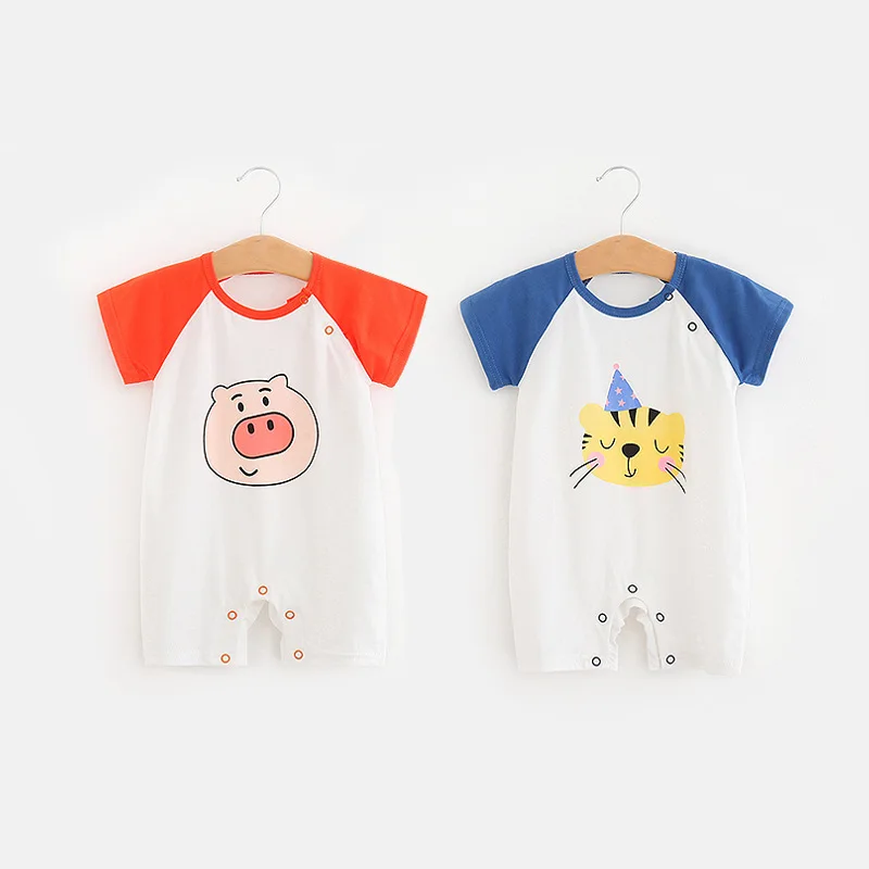 

2019 Summer Short Sleeved Cartoon Elephant Girls Baby Romper Cotton Newborn Body Suit Baby Pajama Boys Animal Bear Pig Rompers
