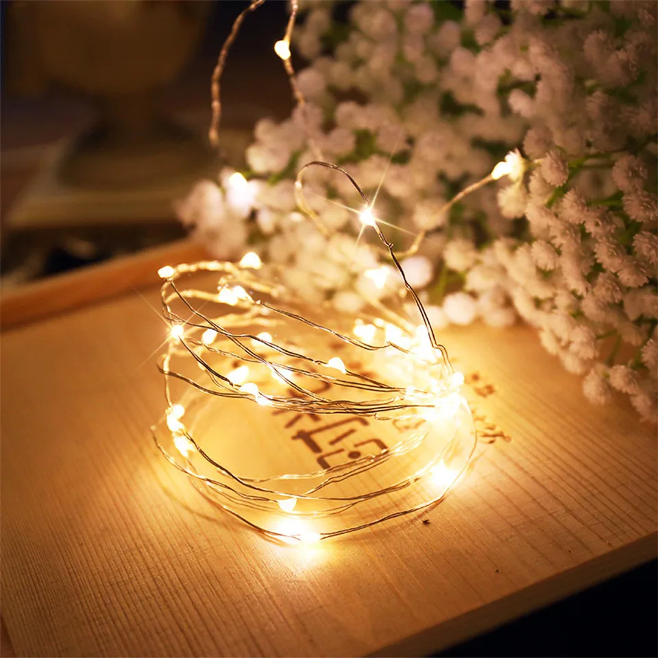 Медный светодиодный Сказочный светильник s 1 м 10 светодиодный S Рождественская лампа CR2032 с кнопкой на батарейках светодиодный светильник-Гирлянда для украшения рождества и свадьбы