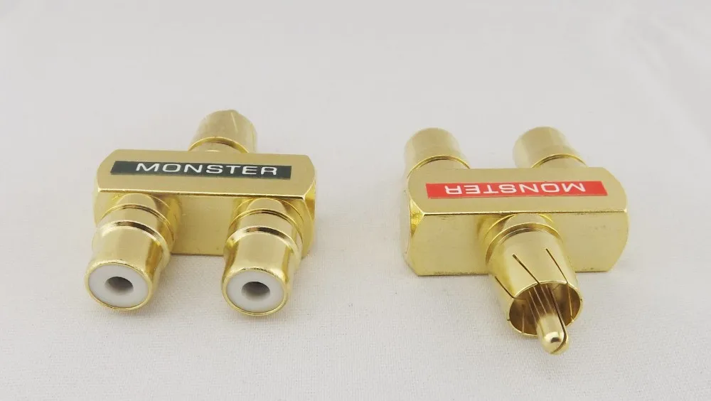 2 Pcs Gold Plated AV Audio Splitter Plug RCA Adapter 1 Male to 2 Female S T2. 