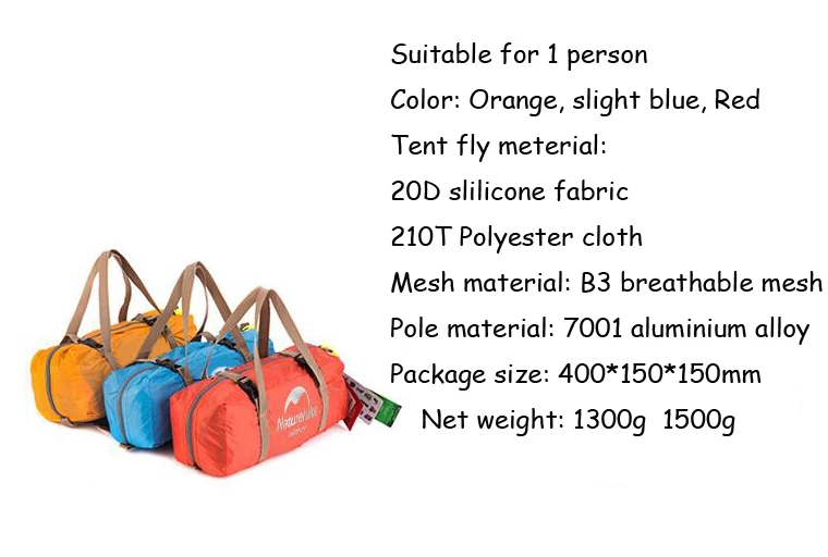 Tecido de Silicone Temporada com Esteira Naturehike Tenda Ultraleve 1 Pessoa Camadas Duplas Haste Alumínio Caminhadas 4 Acampamento 1.3 kg 20d Mod. 1264035 4 silicone ultraleve 1 pessoa camadas duplas haste