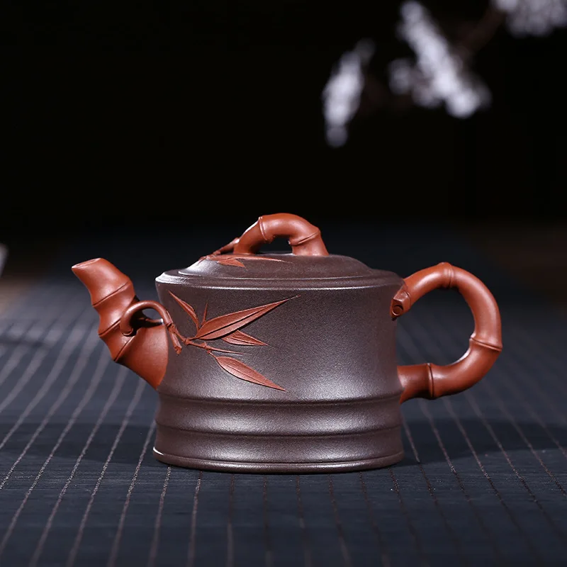 

Pottery Teapot Quality Goods Famous Manual Raw Ore Purple Mud Dichroic Bamboo Section Kettle Kungfu Online Teapot Tea Set Suit
