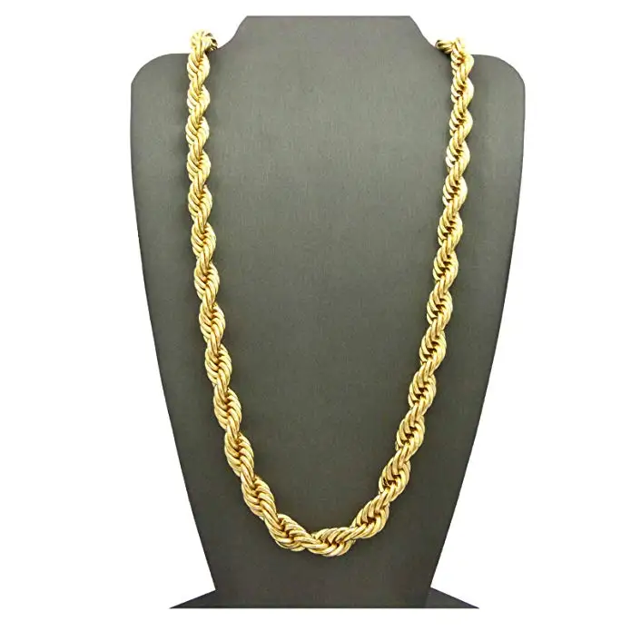 

Heavy Hip Hop 24" Unisex Rapper's 7mm Hollow Rope Chain Necklace in Gold Tone