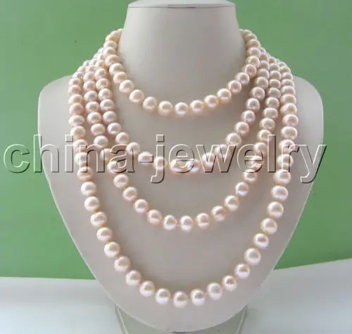 

Beautiful 80" 10-11mm pink round freshwater pearl necklace (A0501)