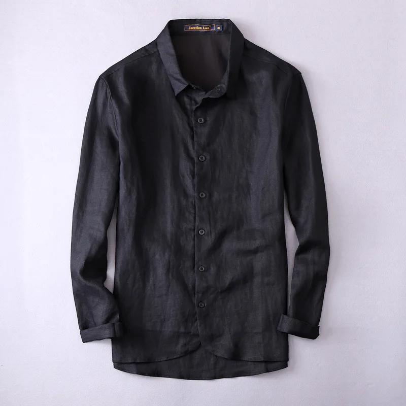 New brand long men linen shirt black fashion flax men shirts long
