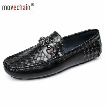 

movechain Fashion Men's Driving Moccasins Mens Woven Grain Leather Casual Loafers Shoes Man Buckle Trendy Party Wedding Flats
