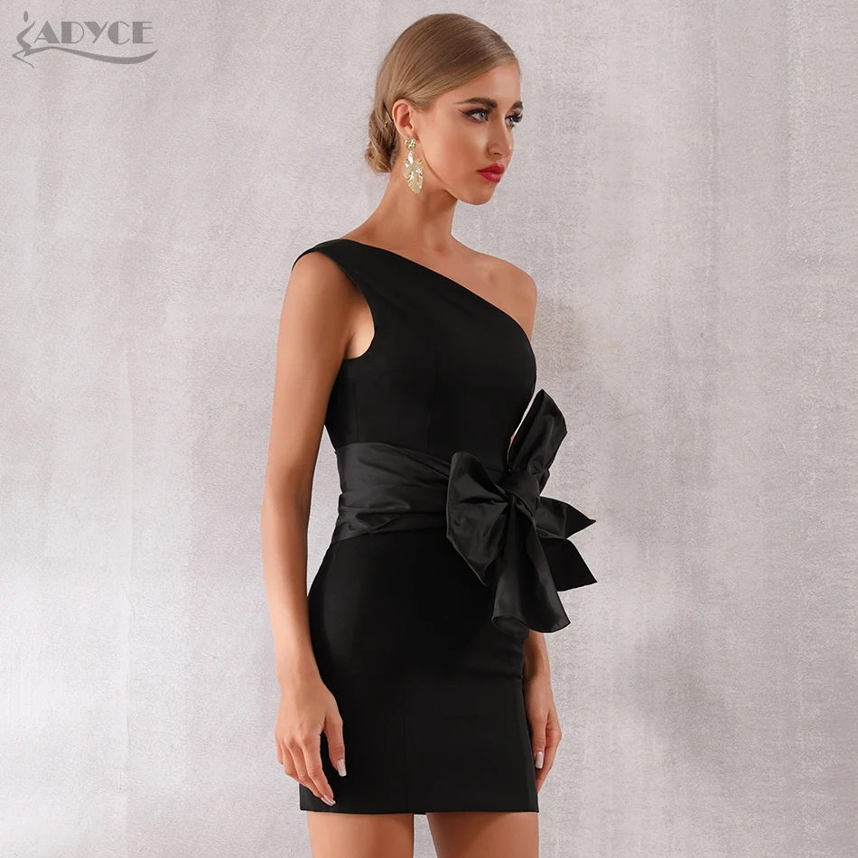 Женское платье на одно плечо ADYCE, черное бандажное платье-мини, вечернее облегающее платье, лето