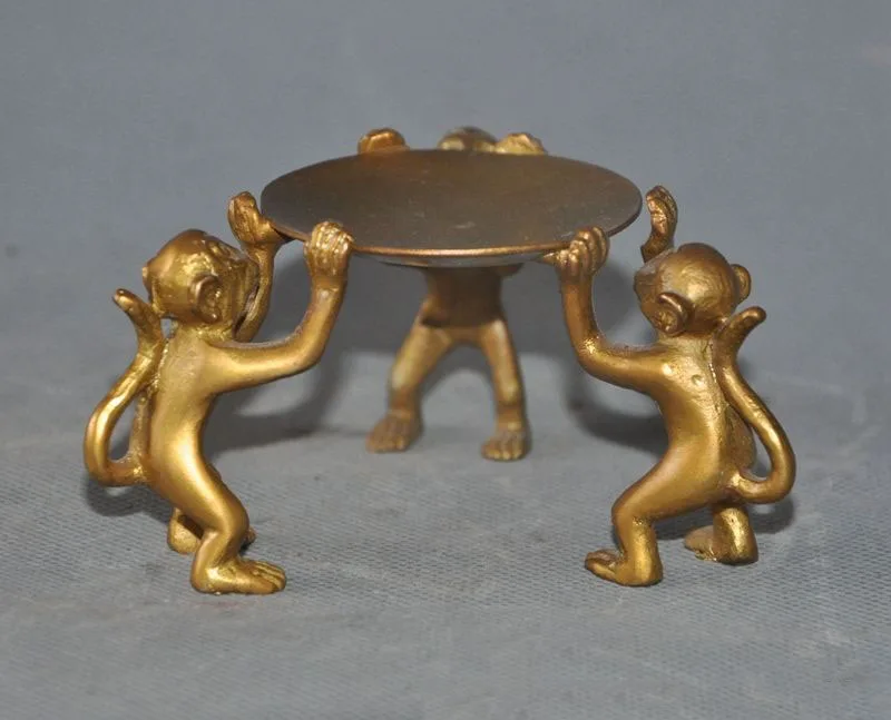 

old chinese bronze gilt 3 monkey Lamp stand Candle Holders Candlesticks statue halloween