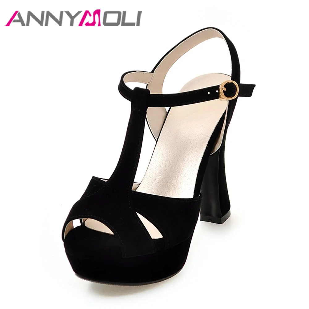 black t strap high heels