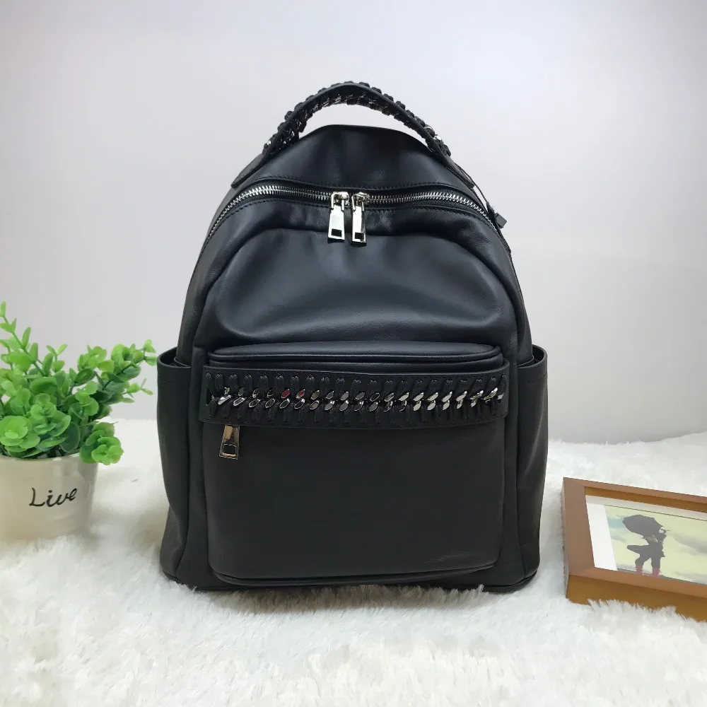 

Kafunila 2017 new women backpack stars chain genuine leather shoulder school bags for teenagers leisure female backpack mochila