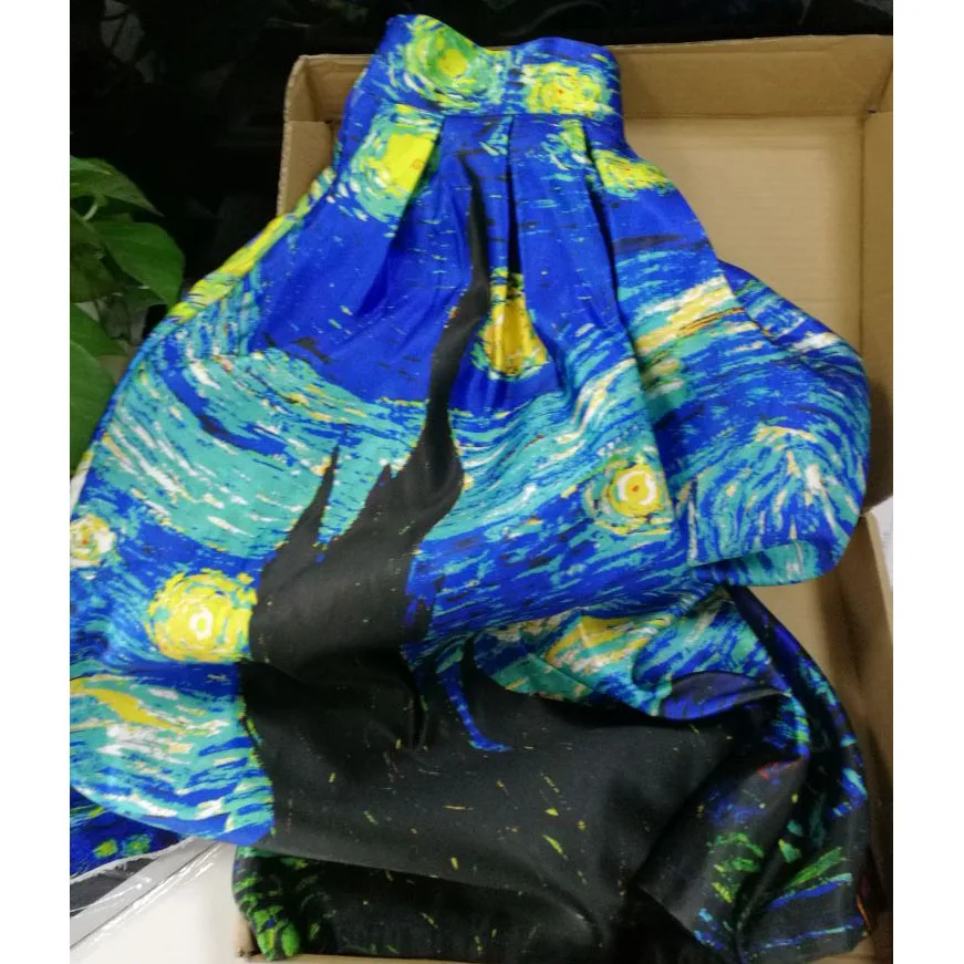 Плюс размер Весна и Осень Ван Гог Звездная ночь мода kawaii harajuku атласные плиссированные солнце миди юбки женские плиссе