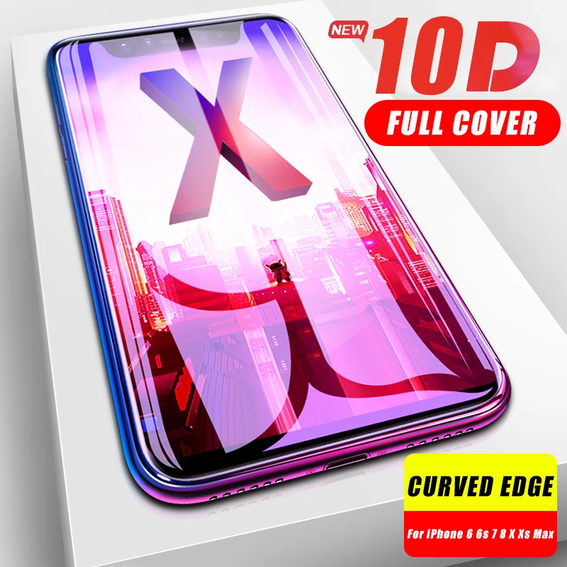 

Full Cover 10D Edge Tempered Protective Glass For iPhone X 7 8 6 6s glass For iPhone 7 8 Plus Xr Xs Max X Screen Protector Film