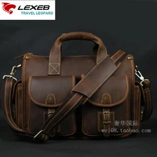 LEXEB Crazy Horse Leather Men’s Messenger Post Satchels Bags For 13.3 Laptop Vintage Crossbody Bag Cell Phone Attachment Coffee