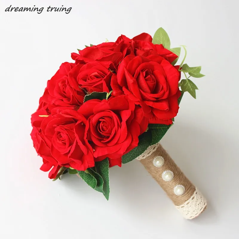 2018 New Bouquet Fleurs Artificielles Rouge Mariage 18 Roses