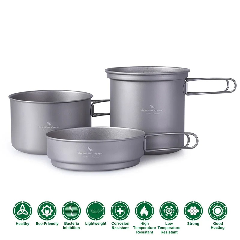 Dobrável de Acampamento ao ar Panela de Sopa Viagem sem Limites Set com Cabo Titanium Pot Pan Livre Kit Bagunça Piquenique Panelas Frigideira Tigela 7 Esporte e Lazer