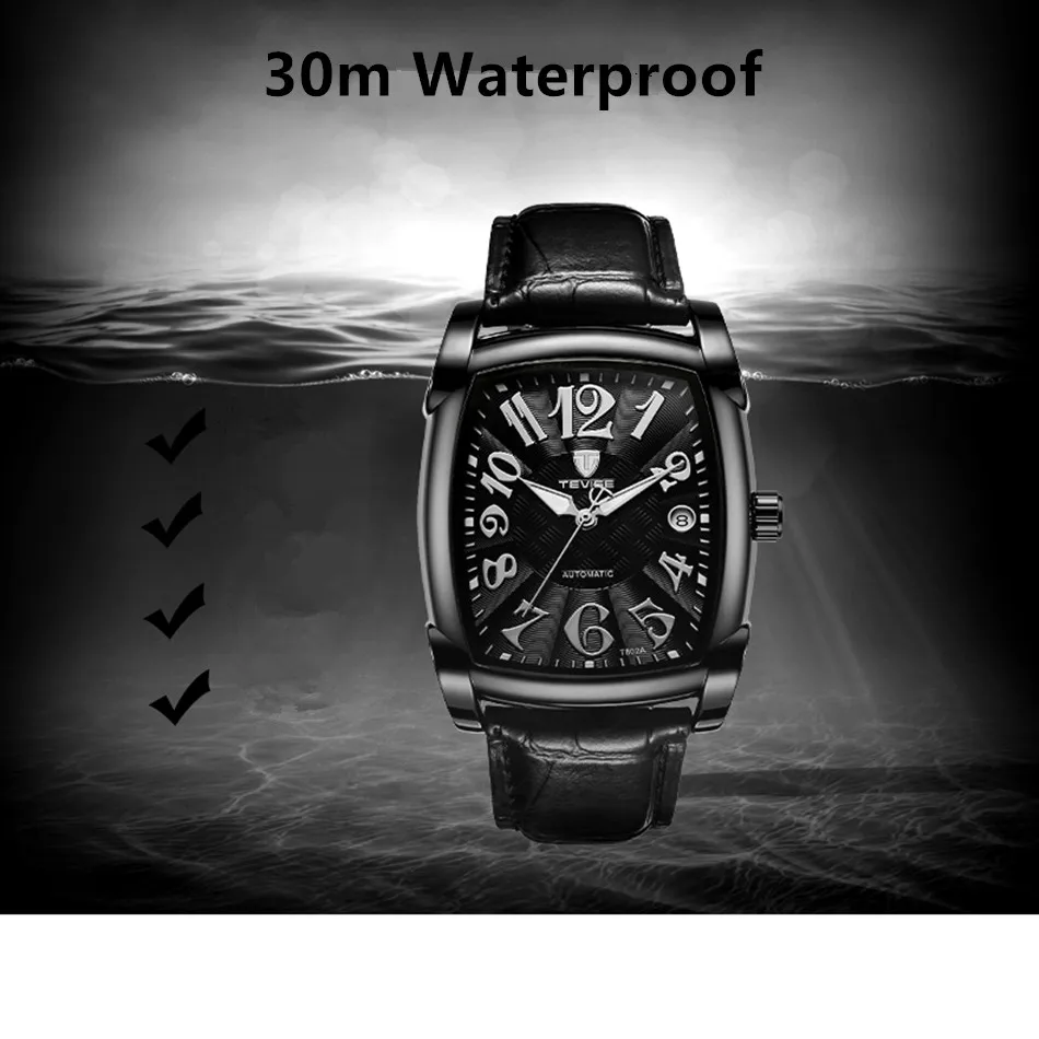 Стиль TEVISE брендовые Роскошные Мужские квадратные водонепроницаемые деловые часы из нержавеющей стали Мужские автоматические механические часы аналоговые часы