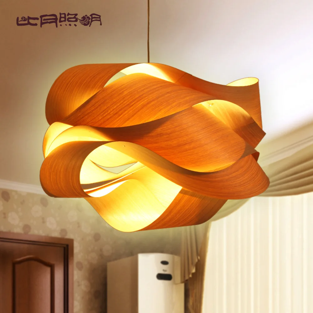 Chinese style wood Project light veneer lamps personalized pendant