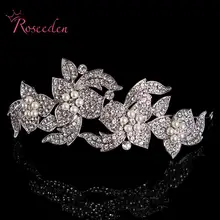 2016 Señoras de Plata Flor Del Rhinestone Perlas de Cristal Tiara Nupcial de La Boda Diadema de Pelo Accesorios de La Joyería RE126