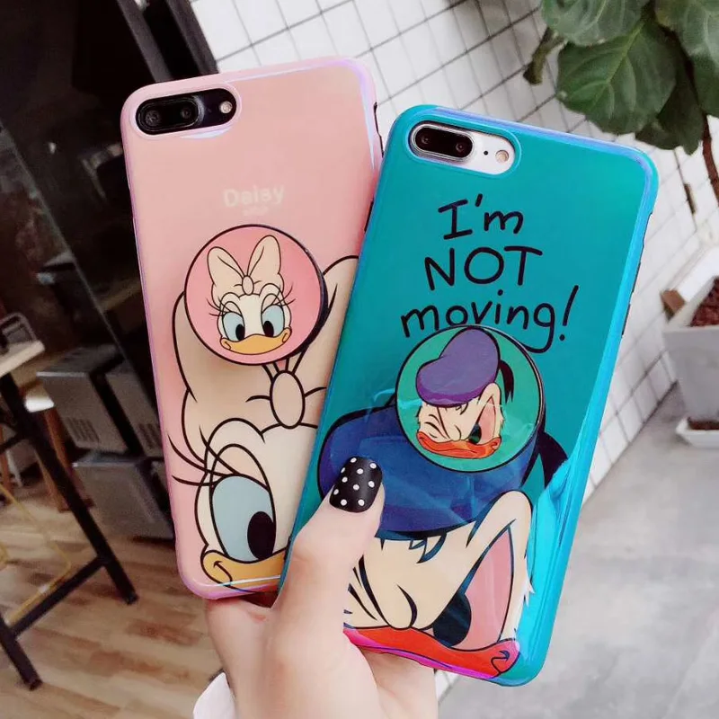 

Cute Blue Ray Pooh Piglet Case For iPhone X 8 6 6S 7 Plus Daisy Donald Duck Holder Air Bag Multifunction Phone Ring Cover Case