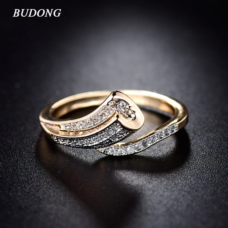 Женский браслет на палец BUDONG Золотое кольцо с кристаллом и фианитом|finger band|zircon