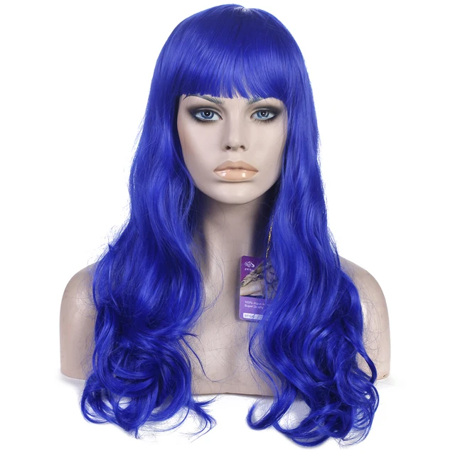 Blue Cosplay Wig For Women Synthetic Long Wavy Curly Hair Wig With