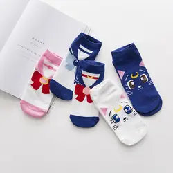 Новые одноцветные носки-лодочки для девочек Прямая доска с рисунком кота Луна носки из хлопка женские носки Moomin не показывают нескользящие