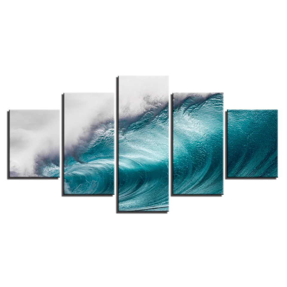 Modern Canvas Paintings Wall Art HD Prints 5 Pieces Rolling Waves Pictures Ocean Sea Wave Seascape Posters Home Decor Framework